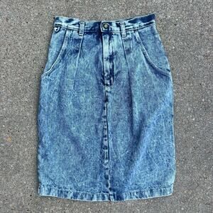 Vintage 80s Candies Acid Wash High Waist Pleated Pencil Skirt 7/8
